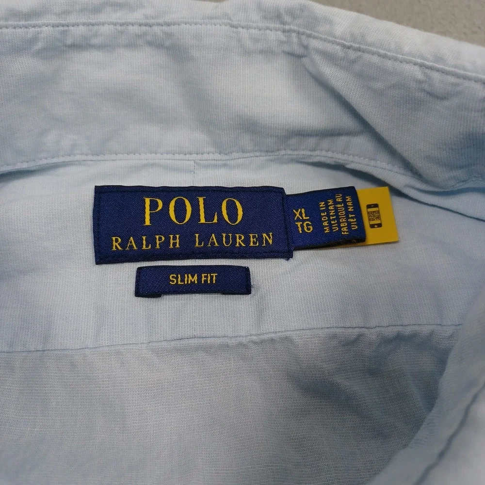 Polo Ralph Lauren Shirt Mens XL Blue Slim Fit Button Up Long Sleeve Preppy
